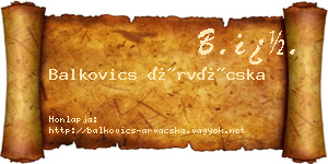 Balkovics Árvácska névjegykártya